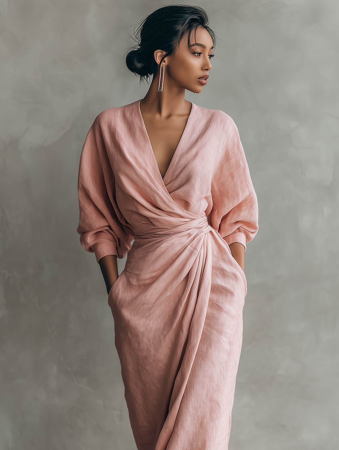 Rosalie™ | Draped Linen Maxi Dress