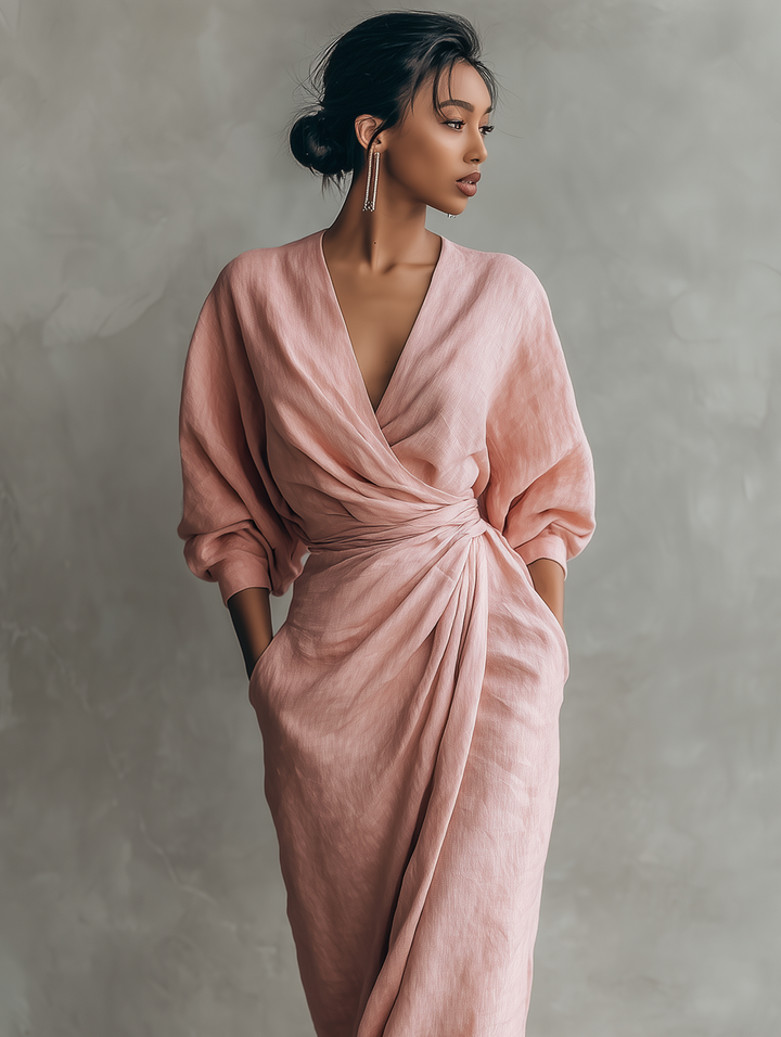 Rosalie™ | Draped Linen Maxi Dress