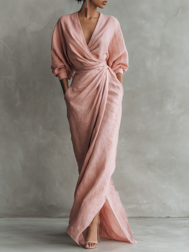 Rosalie™ | Draped Linen Maxi Dress