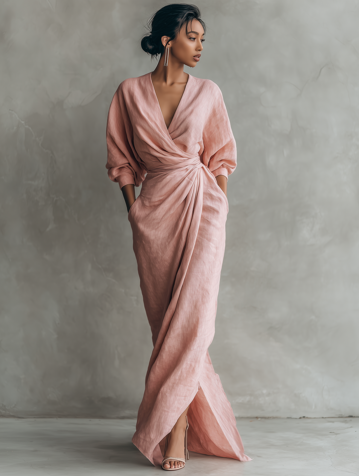 Rosalie™ | Draped Linen Maxi Dress