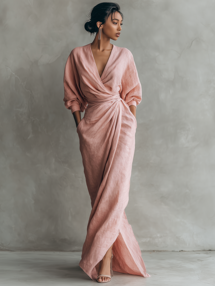 Rosalie™ | Draped Linen Maxi Dress