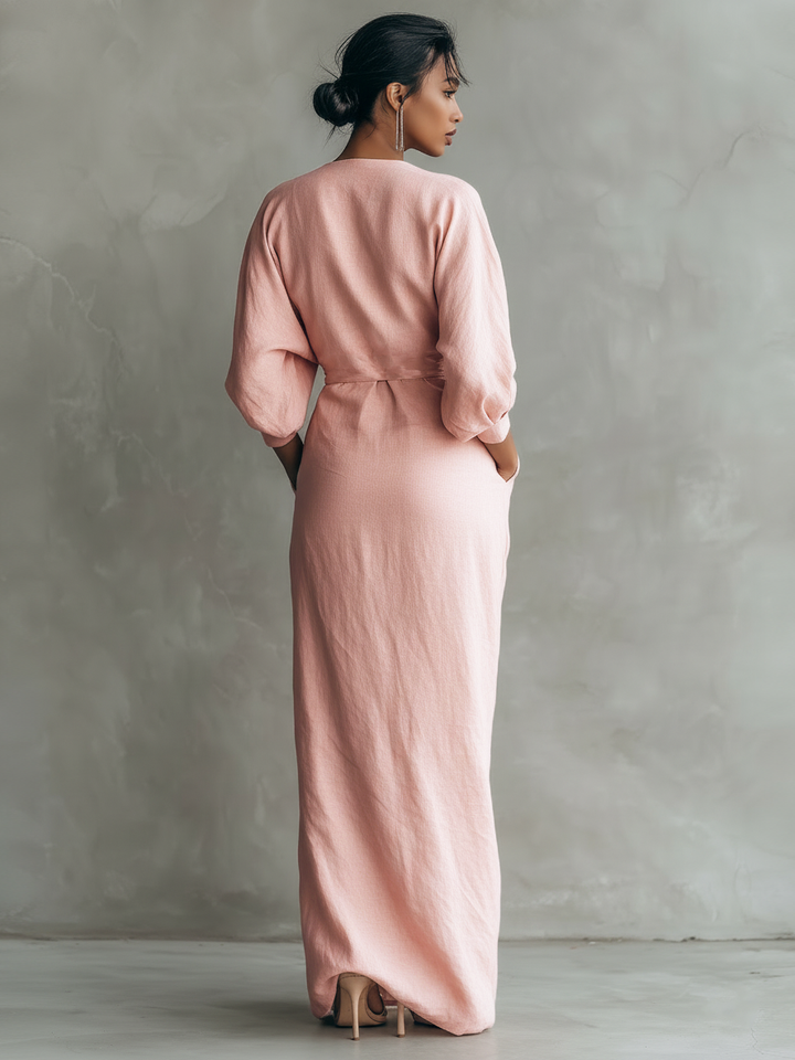 Rosalie™ | Draped Linen Maxi Dress