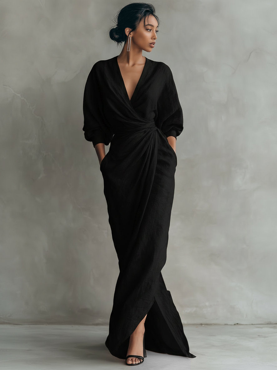 Rosalie™ | Draped Linen Maxi Dress