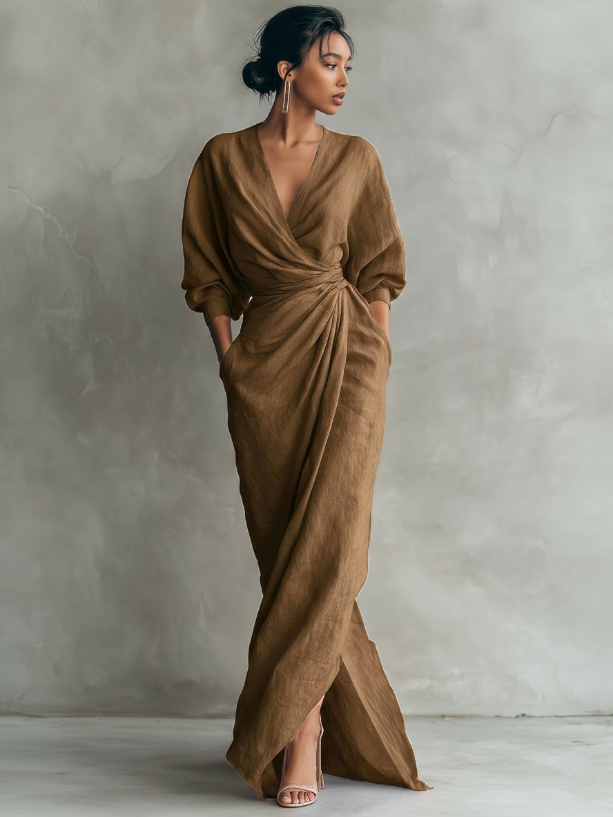 Rosalie™ | Draped Linen Maxi Dress