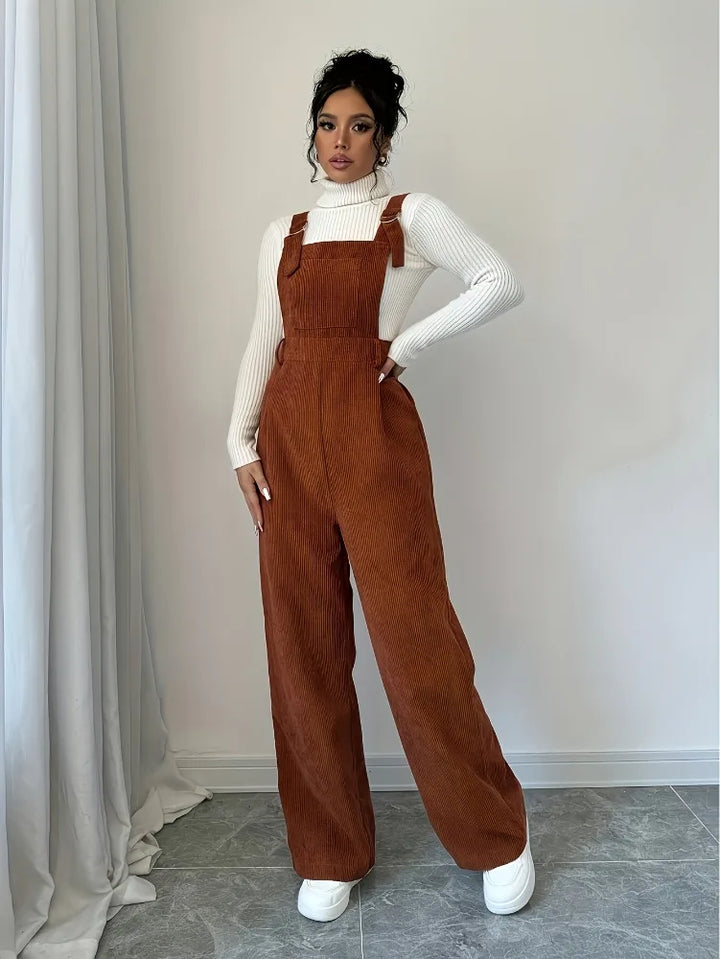 Corduroy Casual Button Jumpsuit