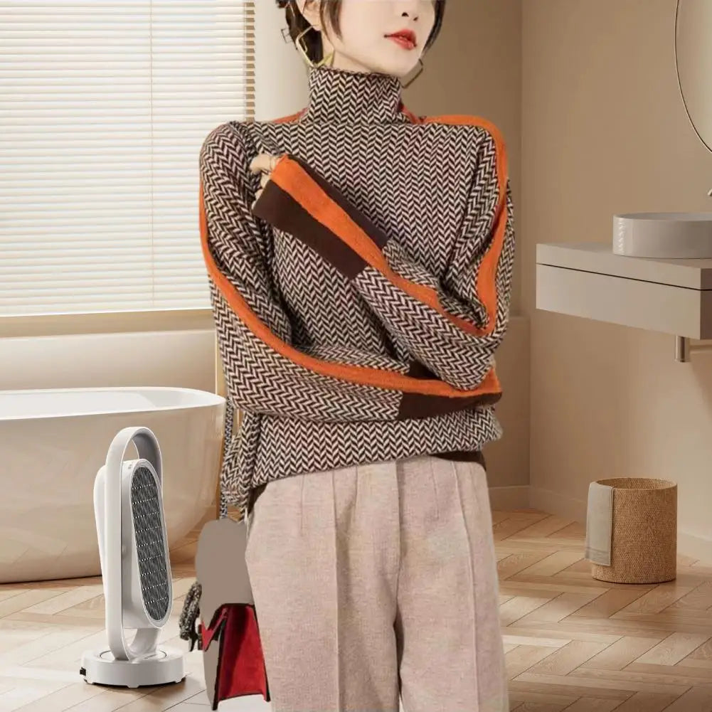 Contrast Color High Collar Sweater