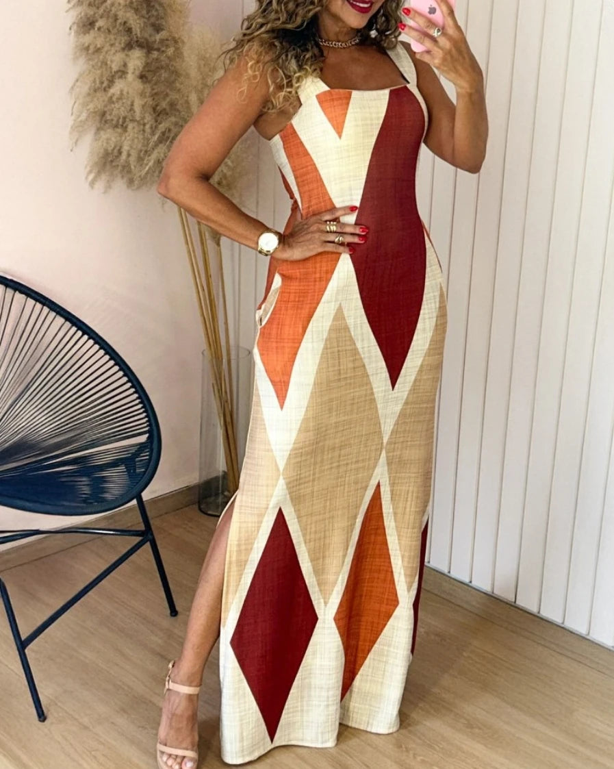 Geometric Summer Slit Maxi