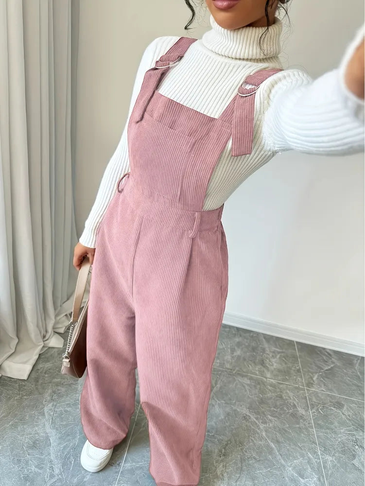 Corduroy Casual Button Jumpsuit