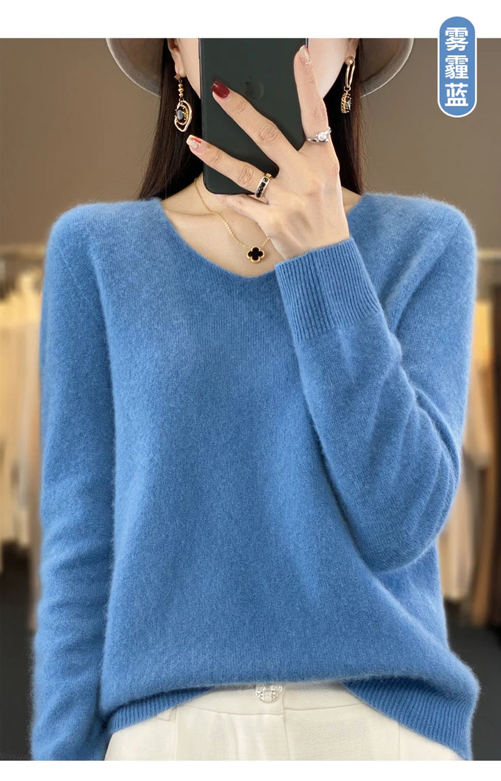 100% Merino Wool V-Neck Pullover