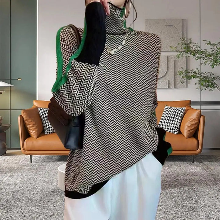 Contrast Color High Collar Sweater