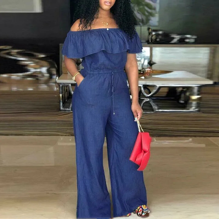 Denim Ruffle Back Jumpsuit