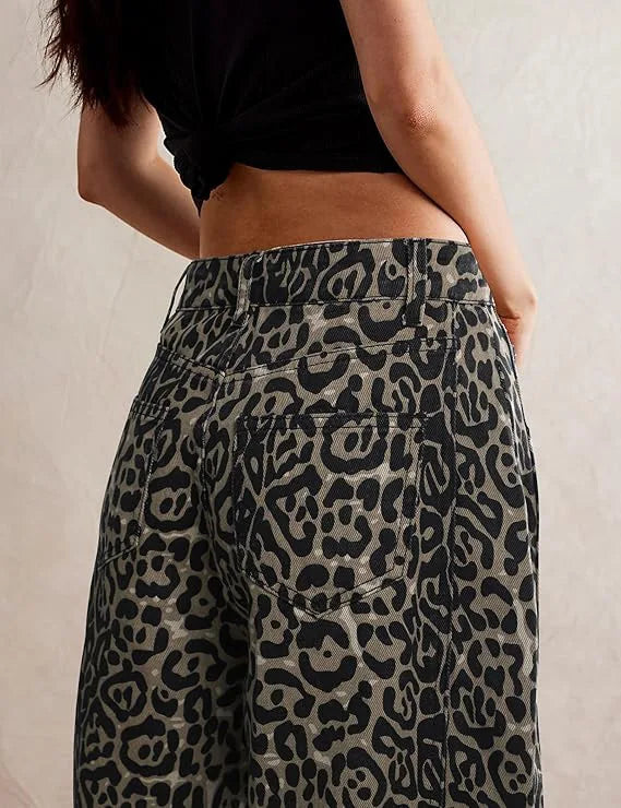 Y2K Leopard Denim Jeans