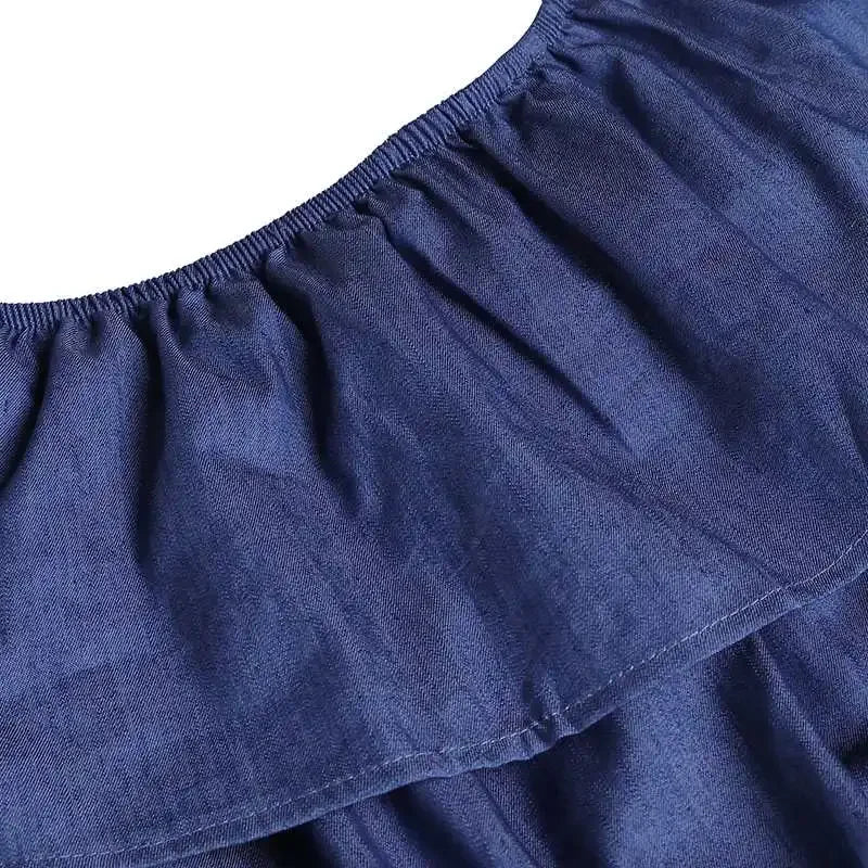Denim Ruffle Back Jumpsuit