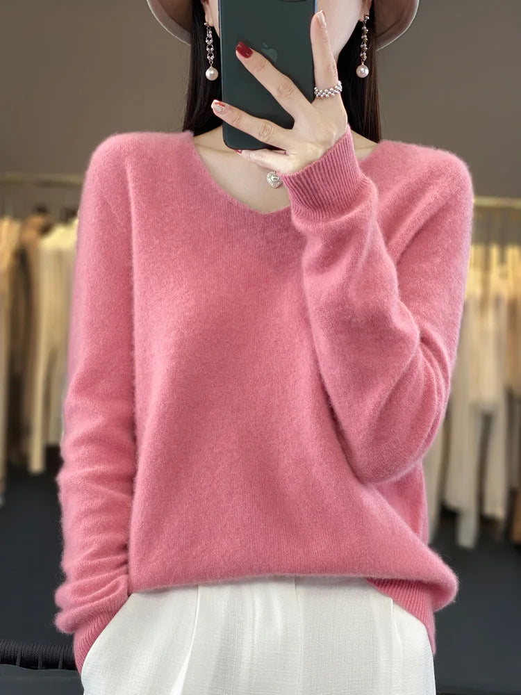 100% Merino Wool V-Neck Pullover