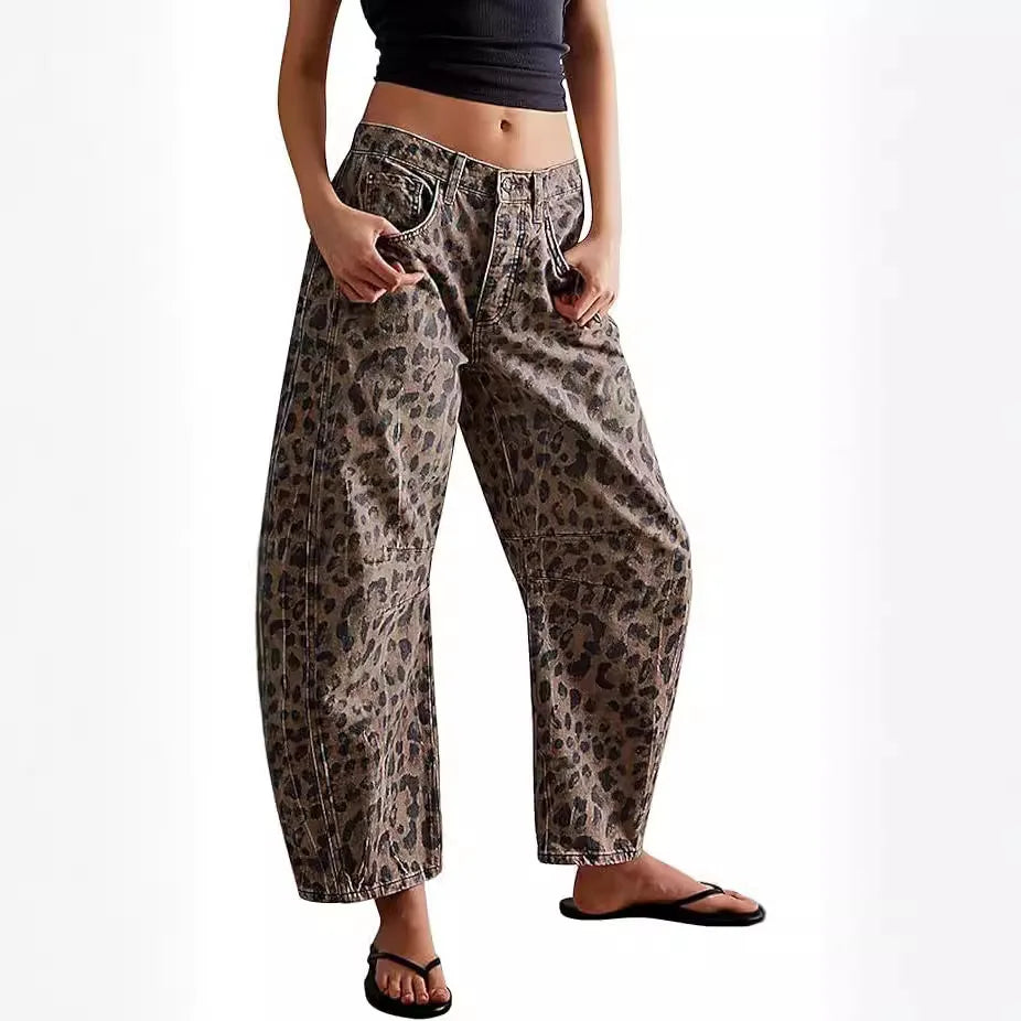 Y2K Leopard Denim Jeans