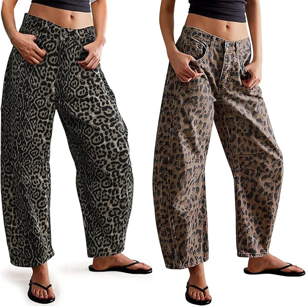 Y2K Leopard Denim Jeans