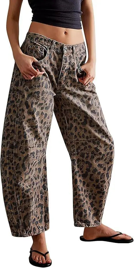 Y2K Leopard Denim Jeans