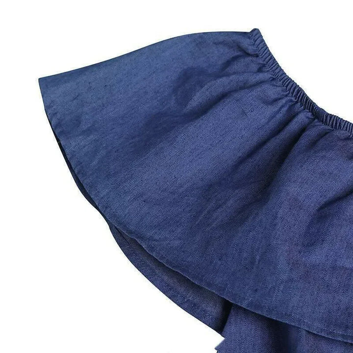 Denim Ruffle Back Jumpsuit