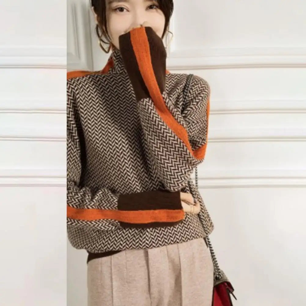 Contrast Color High Collar Sweater