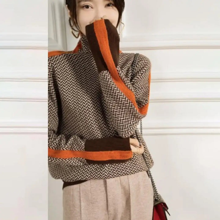 Contrast Color High Collar Sweater