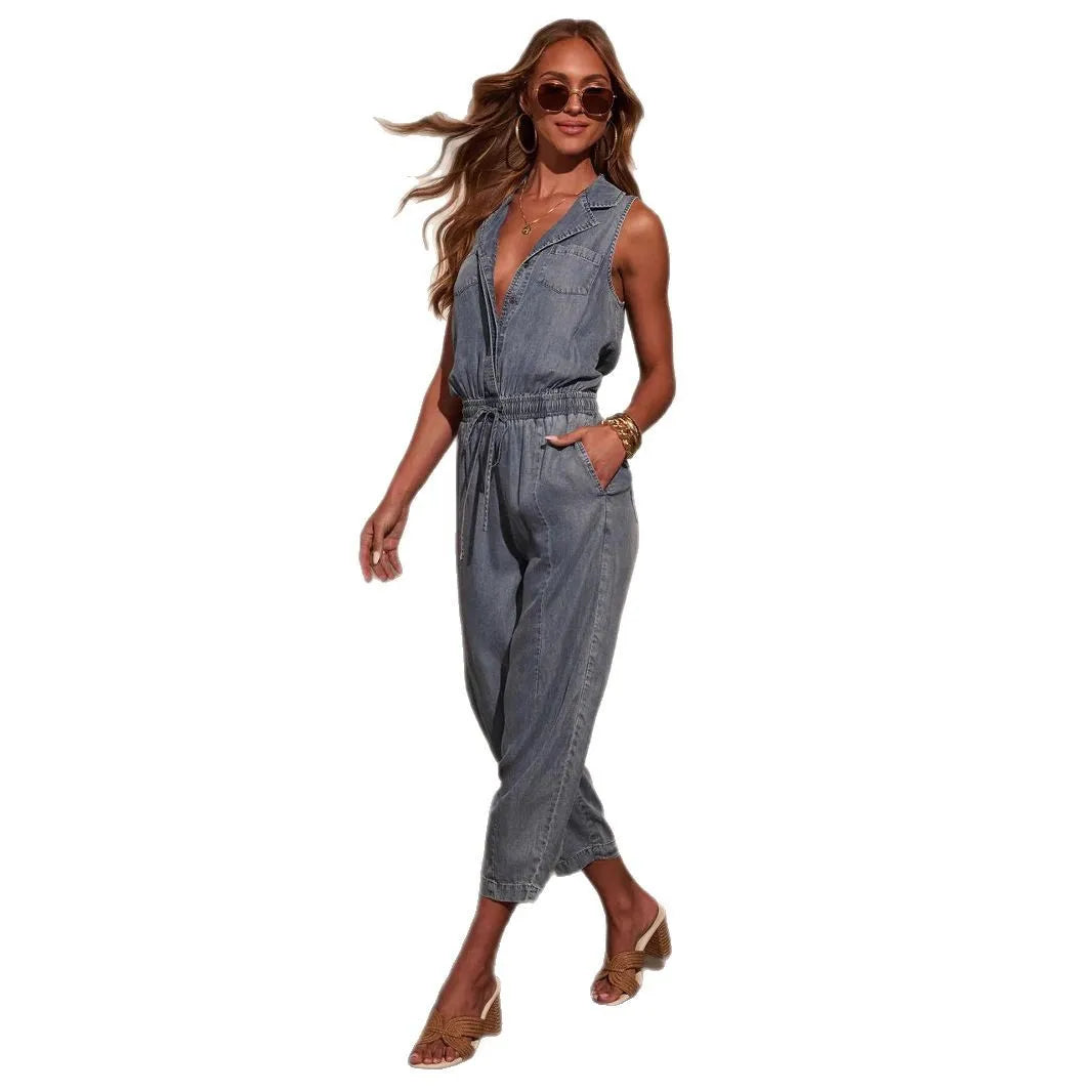 Denim Button Pocket Overalls