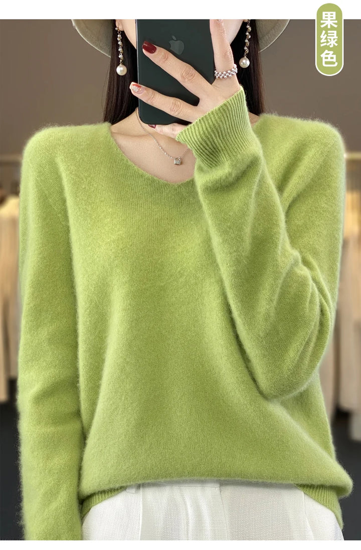 100% Merino Wool V-Neck Pullover