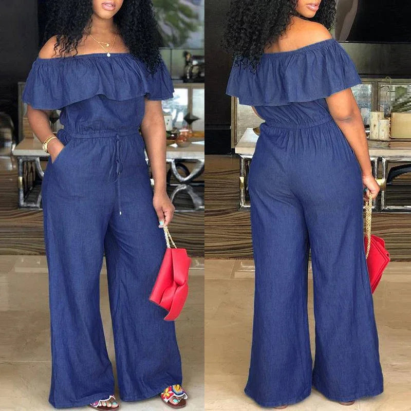Denim Ruffle Back Jumpsuit