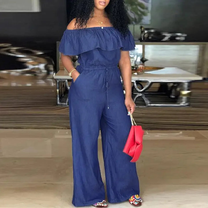 Denim Ruffle Back Jumpsuit