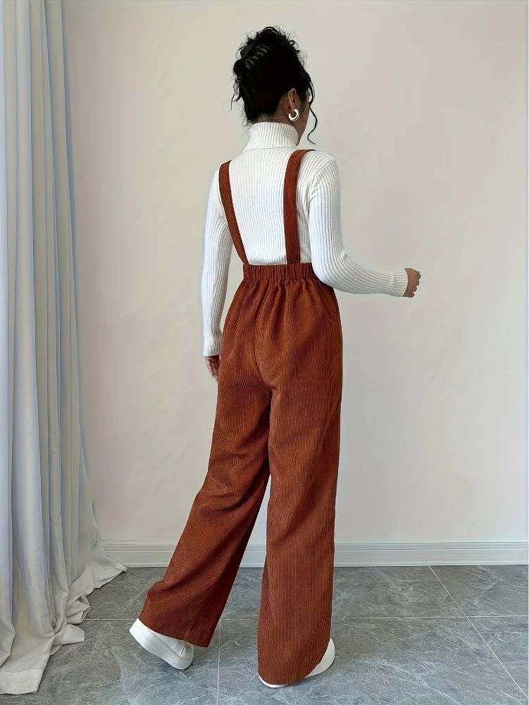 Corduroy Casual Button Jumpsuit