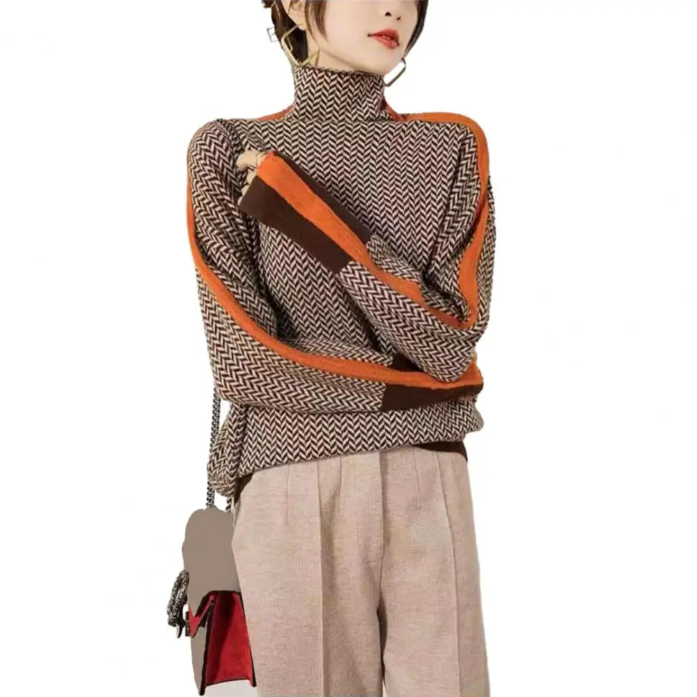 Contrast Color High Collar Sweater
