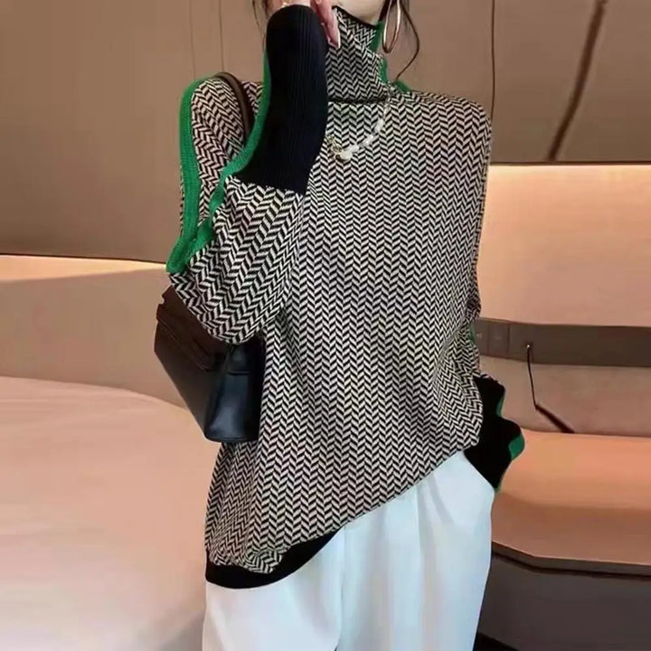 Contrast Color High Collar Sweater