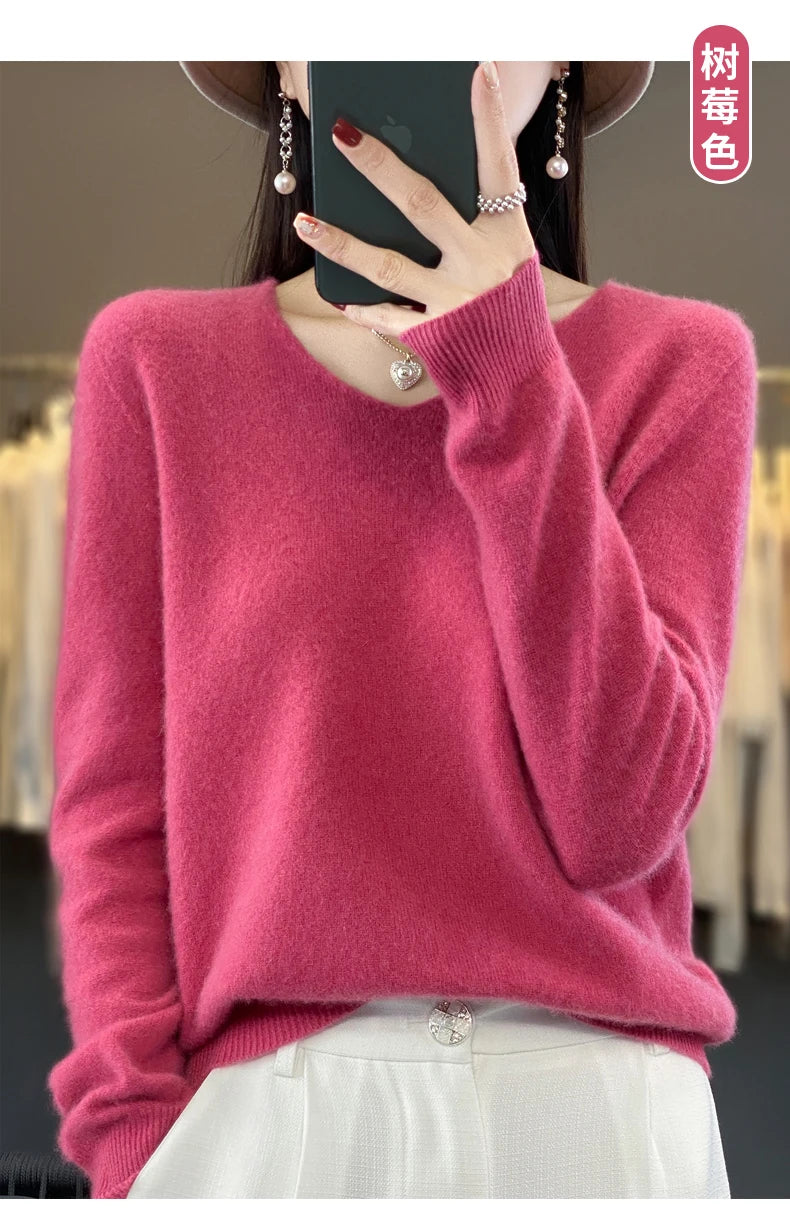 100% Merino Wool V-Neck Pullover