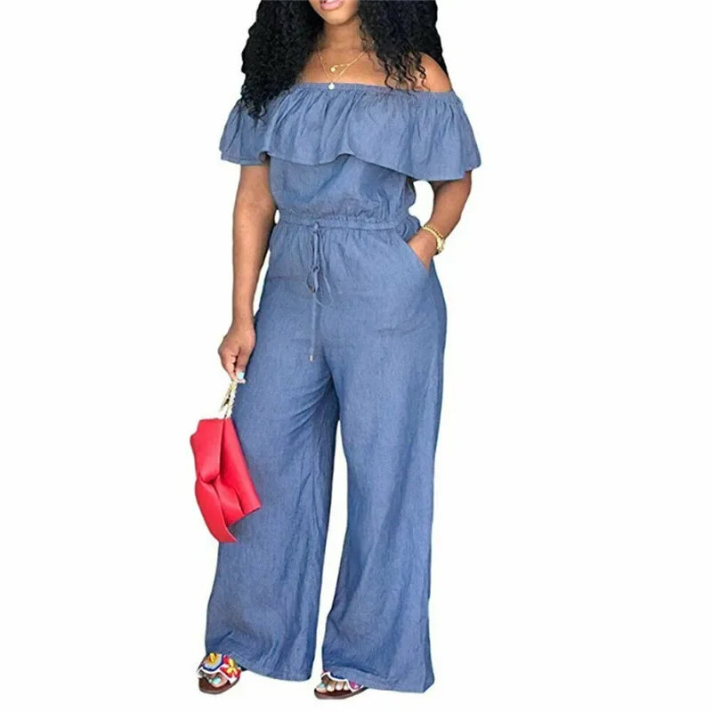 Denim Ruffle Back Jumpsuit