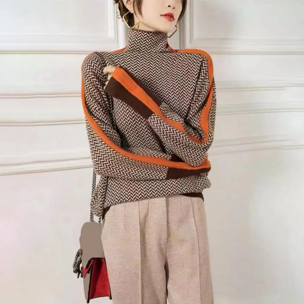 Contrast Color High Collar Sweater