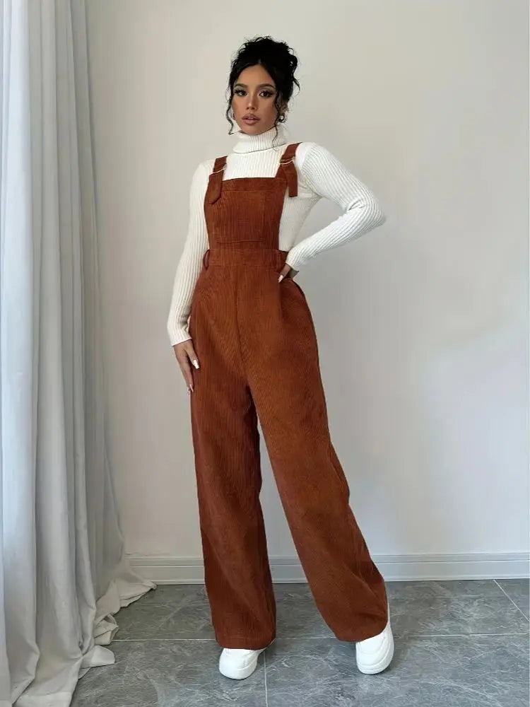 Corduroy Casual Button Jumpsuit
