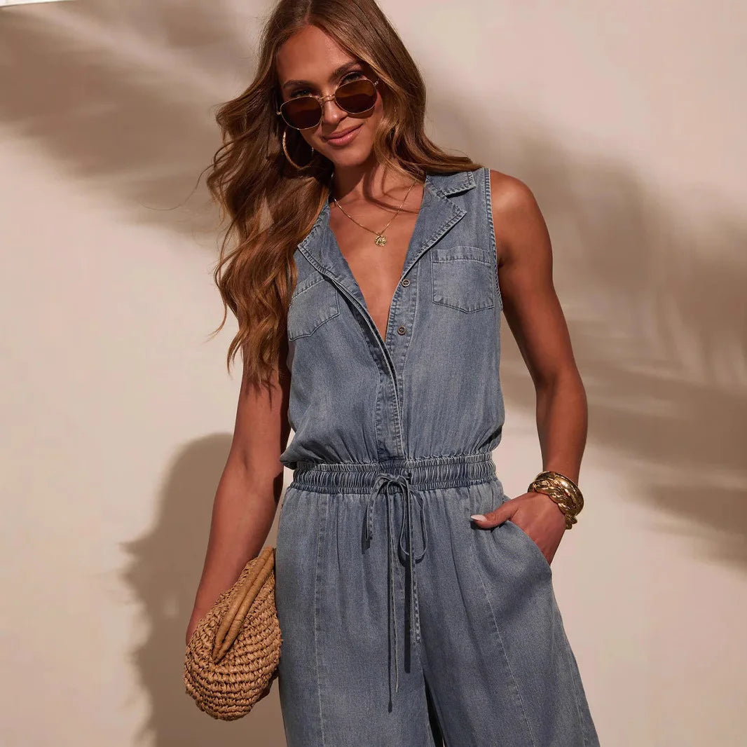 Denim Button Pocket Overalls