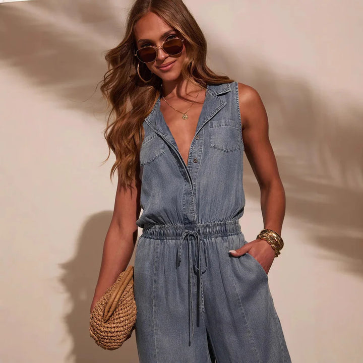 Denim Button Pocket Overalls