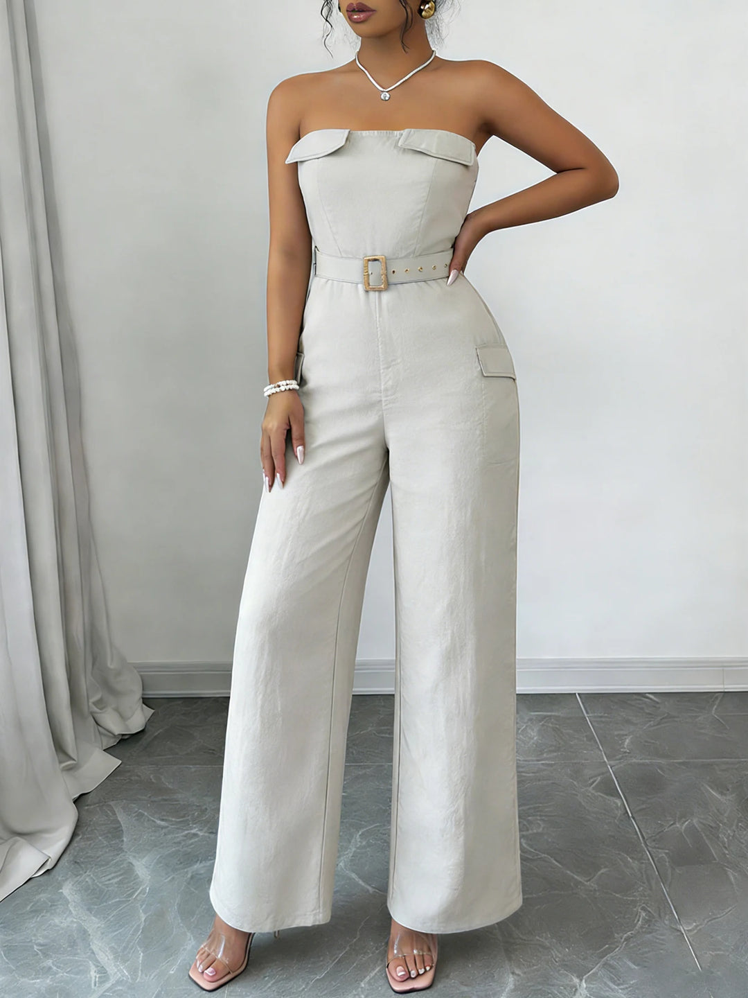 Strapless Linen Wide Leg