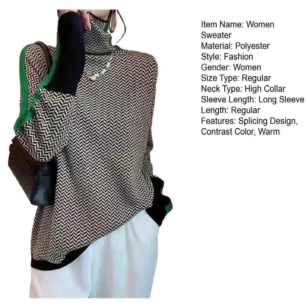 Contrast Color High Collar Sweater