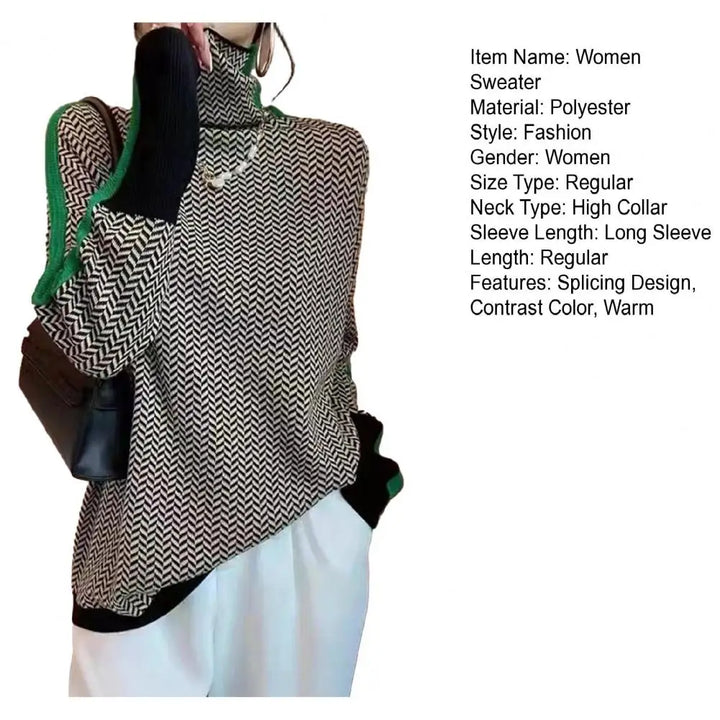 Contrast Color High Collar Sweater