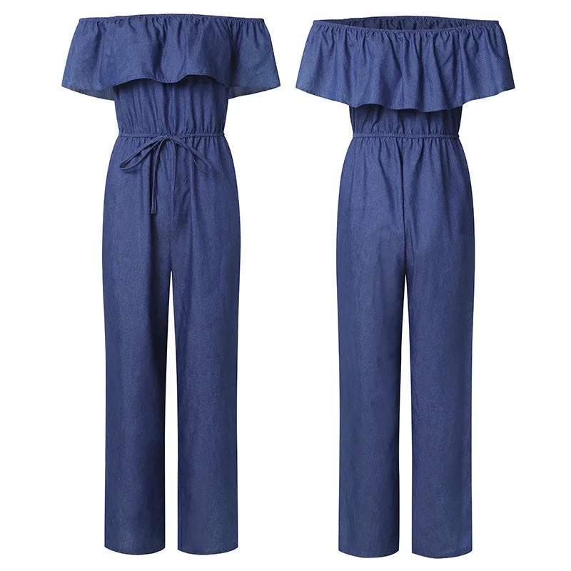 Denim Ruffle Back Jumpsuit
