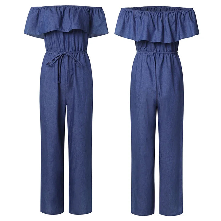 Denim Ruffle Back Jumpsuit