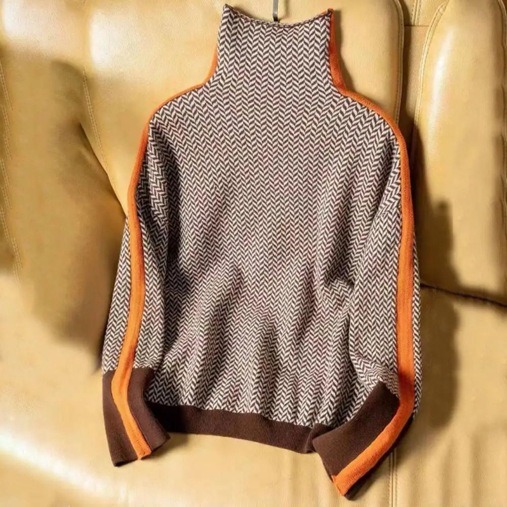 Contrast Color High Collar Sweater