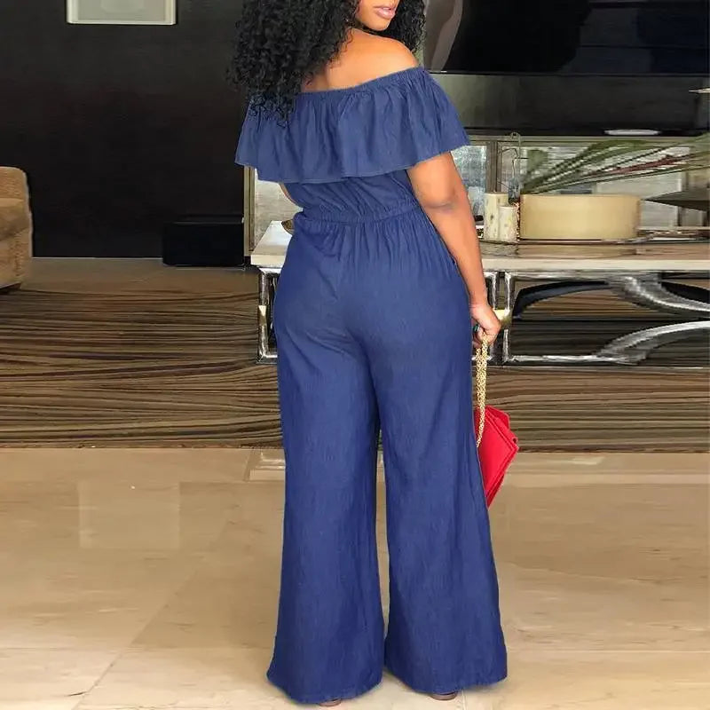 Denim Ruffle Back Jumpsuit