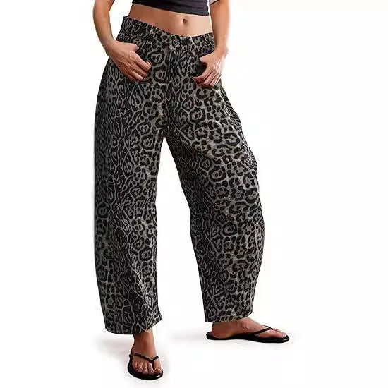 Y2K Leopard Denim Jeans