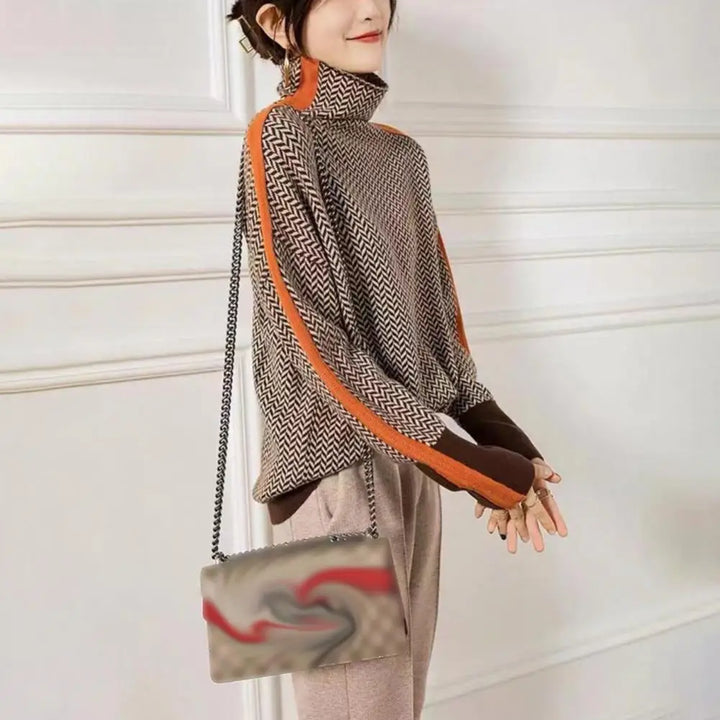 Contrast Color High Collar Sweater