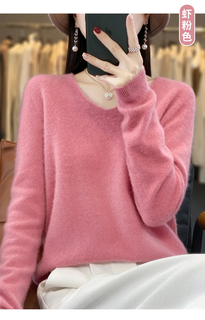 100% Merino Wool V-Neck Pullover
