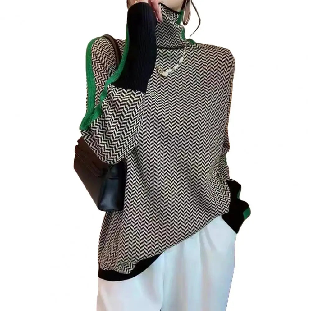 Contrast Color High Collar Sweater