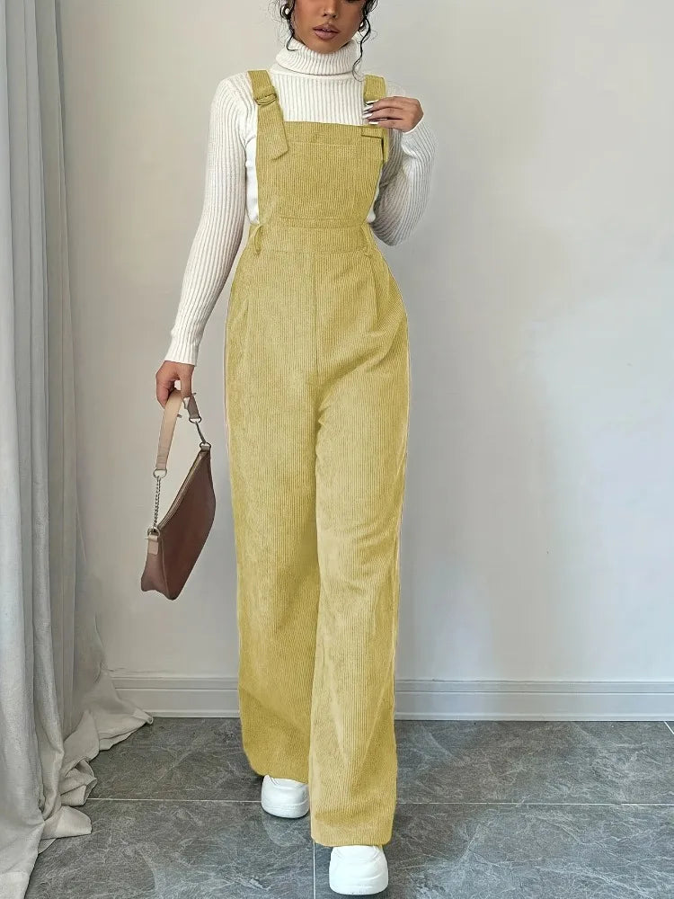 Corduroy Casual Button Jumpsuit