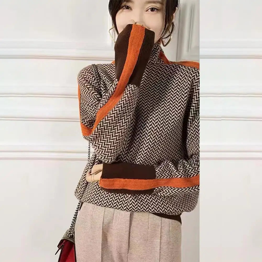 Contrast Color High Collar Sweater